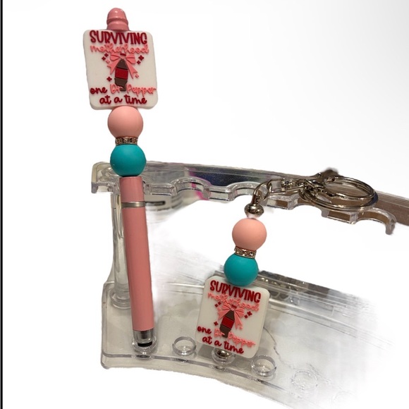 Hand Crafted Accessories - Dr. Pepper Beaded Keychain and Stylus Set